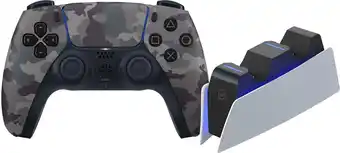 Coolblue Sony PlayStation 5 DualSense Draadloze Controller Grey Camo + BlueBuilt Oplaadstation aanbieding