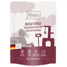 Zooplus 6x 300g MjAMjAM Squeeze hartig hert & konijn met fruitige bosbessen nat kattenvoer aanbieding