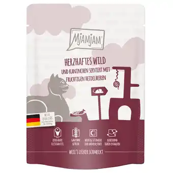 Zooplus 6x 300g MjAMjAM Squeeze hartig hert & konijn met fruitige bosbessen nat kattenvoer aanbieding