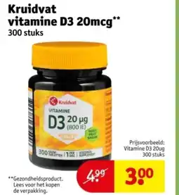 Kruidvat Kruidvat vitamine D3 20mcg aanbieding