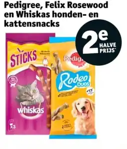 Kruidvat Pedigree, Felix Rosewood en Whiskas honden en kattensnacks aanbieding