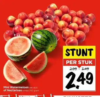 Vomar Voordeelmarkt Mini Watermeloen per stuk of Nectarines schaal 750 gram aanbieding