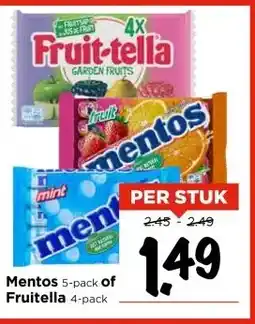 Vomar Voordeelmarkt Mentos 5-pack of Fruitella 4-pack aanbieding