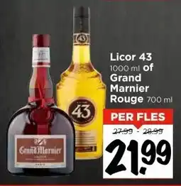 Vomar Voordeelmarkt Licor 43 1000 ml of Grand Marnier Rouge 700 ml aanbieding
