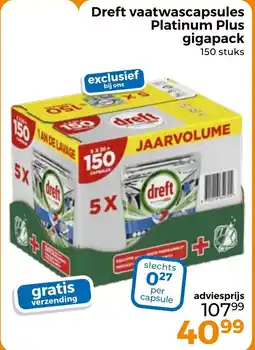 Trekpleister Dreft vaatwascapsules Platinum Plus gigapack aanbieding
