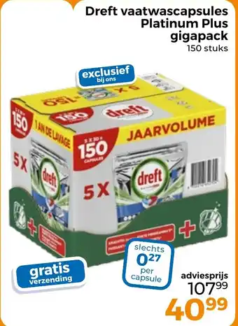 Trekpleister Dreft vaatwascapsules Platinum Plus gigapack aanbieding