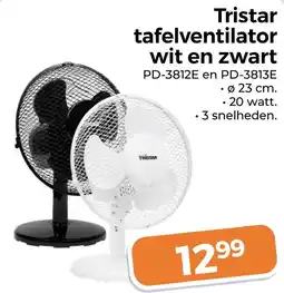 Trekpleister Tristar tafelventilator wit en zwart PD-3812E en PD-3813E aanbieding