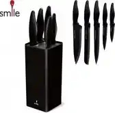 Bol.com Smile Messenset RVS 6-delig in Modern Rechthoekig Messenblok - Keukenmessen - Zwart aanbieding