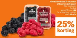 Albert Heijn AH Nederlandse frambozen of bramen aanbieding