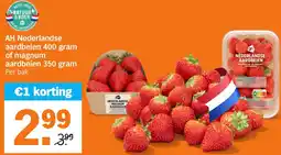 Albert Heijn AH Nederlandse aardbeien of magnum aardbeien aanbieding