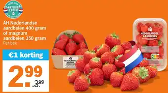 Albert Heijn AH Nederlandse aardbeien of magnum aardbeien aanbieding