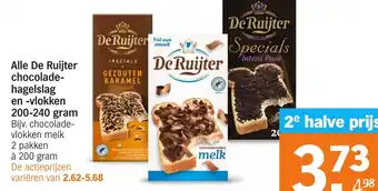 Albert Heijn Alle De Ruijter chocolade hagelslag en vlokken aanbieding