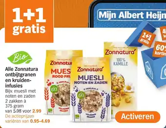Albert Heijn Alle Zonnatura ontbijtgranen en kruideninfusie aanbieding