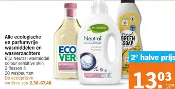 Albert Heijn Alle ecologische en parfumvrije wasmiddelen en wasverzachters aanbieding