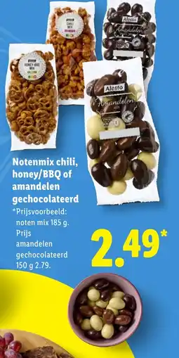 Lidl Notenmix chili honey BBQ of amandelen gechocolateerd aanbieding