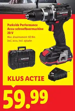 Lidl Parkside Performance Accu-schroefboormachine 20 V aanbieding