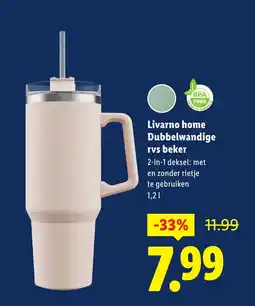 Lidl Livarno home dubbelwandige RVS beker aanbieding