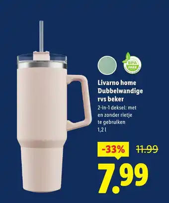 Lidl Livarno home dubbelwandige RVS beker aanbieding