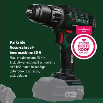 Lidl Parkside Accu-schroef- boormachine 20 V aanbieding