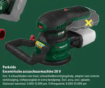 Lidl Parkside excentrische accuschuurmachine 20 v aanbieding