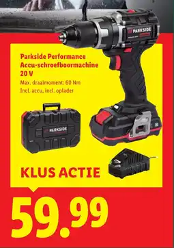 Lidl Parkside Performance Accu-schroefboormachine 20 V aanbieding