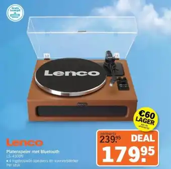 Albert Heijn Lenco Platenspeler met Bluetooth LS-430BN aanbieding