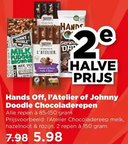 PLUS Hands Off, l'Atelier of Johnny Doodle Chocoladerepen aanbieding