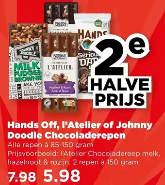 PLUS Hands Off, l'Atelier of Johnny Doodle Chocoladerepen aanbieding