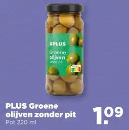 PLUS PLUS Groene olijven zonder pit aanbieding