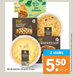 Albert Heijn Alle AH Quiches 300 gram en pies aanbieding