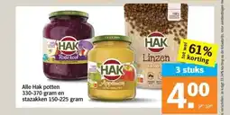 Albert Heijn Alle Hak potten 330-370 gram en stazakken 150-225 gram aanbieding