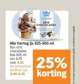 Albert Heijn Alle Hertog ijs 825-900 ml aanbieding