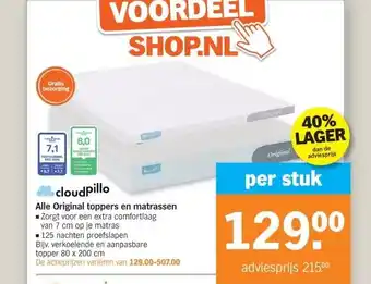 Albert Heijn cloudpillo Alle Original toppers en matrassen aanbieding
