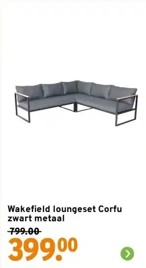 GAMMA Wakefield loungeset Corfu zwart metaal aanbieding