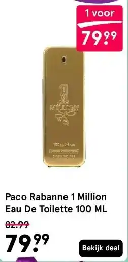 Etos Paco Rabanne 1 Million Eau De Toilette 100 ML aanbieding