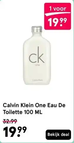 Etos Calvin Klein One Eau De Toilette 100 ML aanbieding