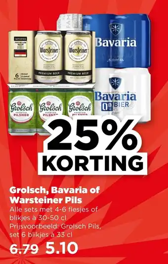 PLUS Grolsch, Bavaria of Warsteiner Pils aanbieding