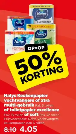 PLUS Nalys Keukenpapier vochtvangers of xtra multigebruik of toiletpapier excellence of soft Pak aanbieding