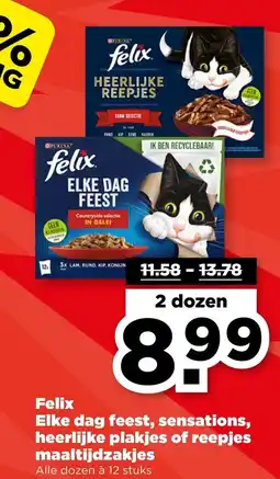 PLUS Felix Elke dag feest, sensations, heerlijke plakjes of reepjes maaltijdzakjes aanbieding