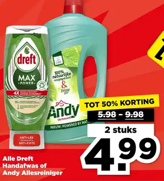 PLUS Alle Dreft Handafwas of Andy Allesreiniger aanbieding