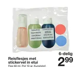 Zeeman Reisflesjes met stickervel in etui aanbieding