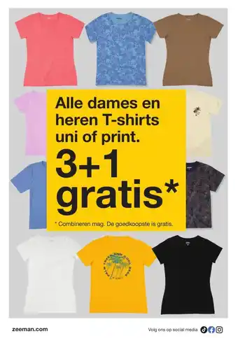 Zeeman Alle dames en heren T-shirts uni of print. aanbieding