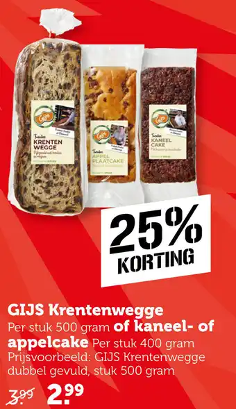 Coop GIJS Krentenwegge of kaneel- of appelcake aanbieding