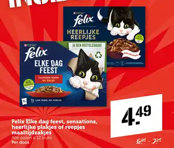 Coop Felix Elke dag feest, sensations, heerlijke plakjes of reepjes maaltijdzakjes aanbieding