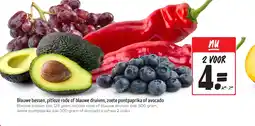 Jumbo Blauwe bessen, pitloze rode of blauwe druiven, zoete puntpaprika of avocado aanbieding