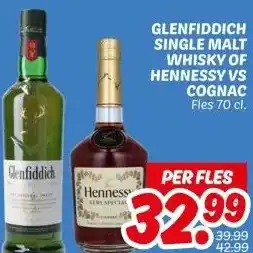 Dekamarkt GLENFIDDICH SINGLE MALT WHISKY OF HENNESSY VS COGNAC aanbieding