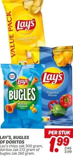 Dekamarkt LAY'S, BUGLES OF DORITOS aanbieding