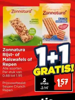 Vomar Voordeelmarkt Zonnatura Rijst- of Maïswafels of Repen aanbieding