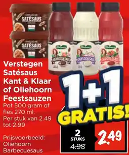 Vomar Voordeelmarkt Verstegen Satésaus Kant & Klaar of Oliehoorn Feestsauzen aanbieding