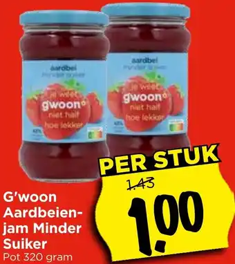 Vomar Voordeelmarkt G'woon Aardbeienjam Minder Suiker aanbieding